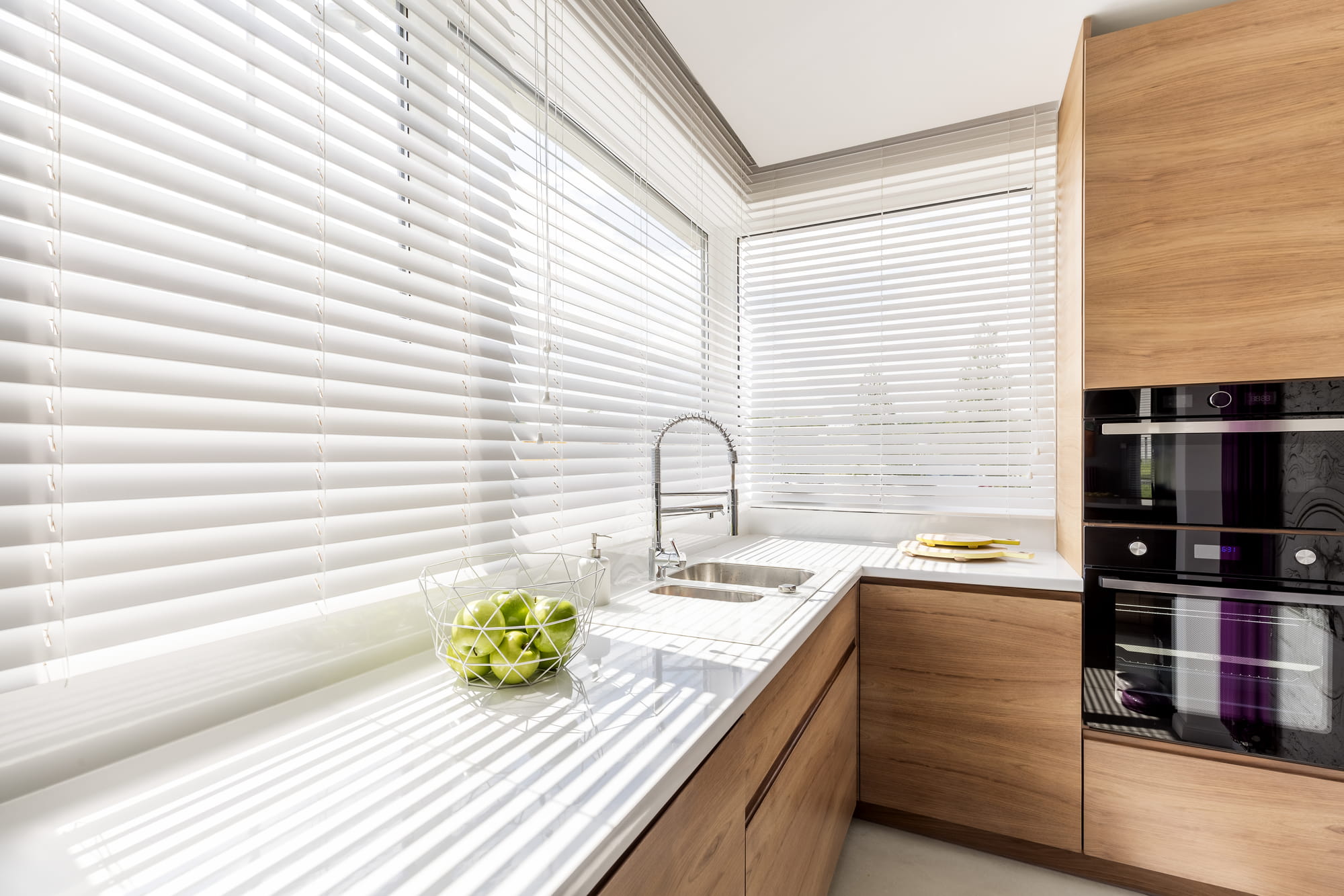History of window blinds – blinds rolled up halfway